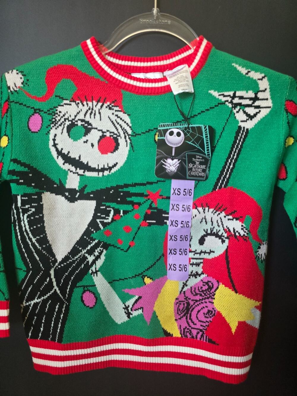 NWT The Nightmare Before Christmas Green Sweater Youth Size XS 5/6